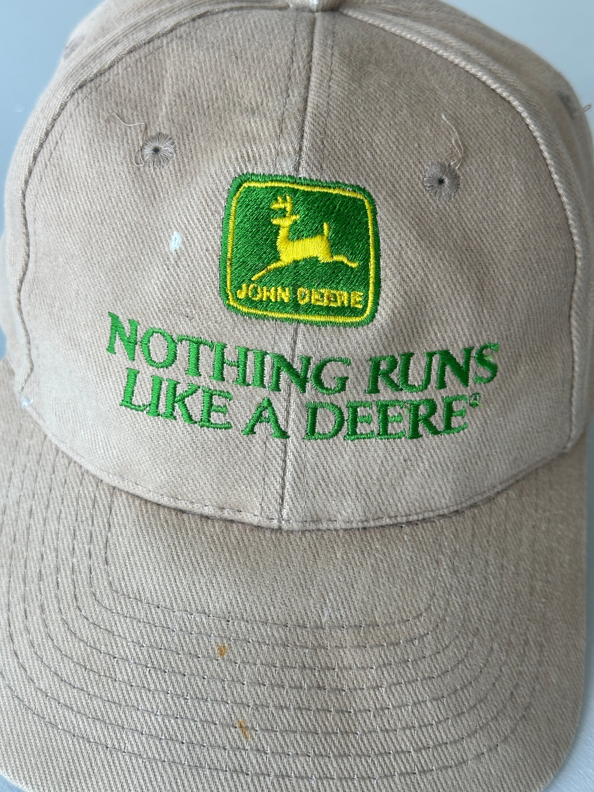 Stone John Deere Nothing Runs Like A Deere 90's Vintage SnapBack Trucker Cap
