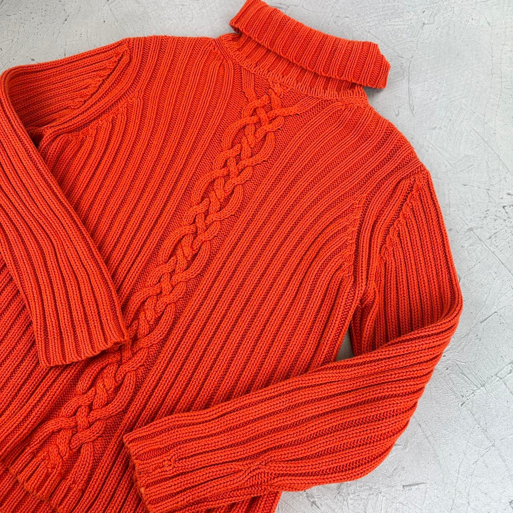 Vintage Orange Rope Knit 90's Sweatshirt - Small