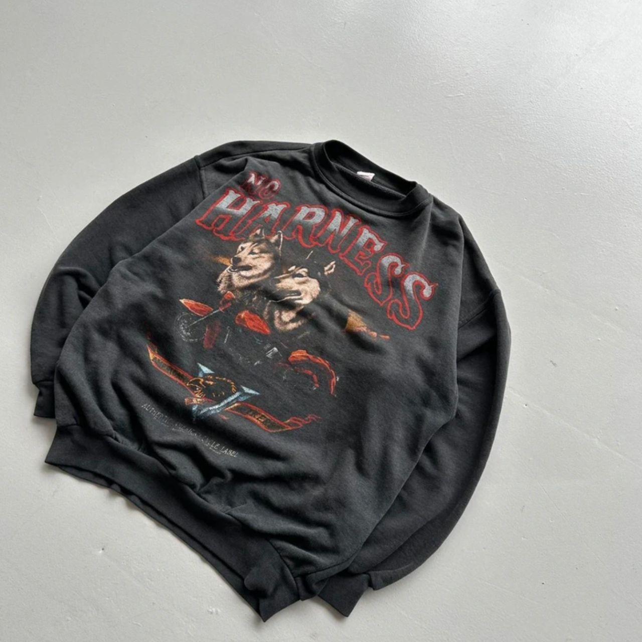 Black Biker No Harness Wolves Vintage Graphic Sweatshirt - Medium