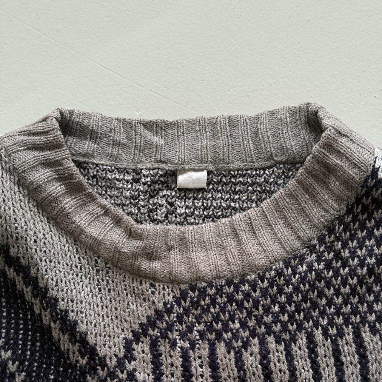 Grey Black Patterned 90's Vintage Woollen Knit Jumper - XL