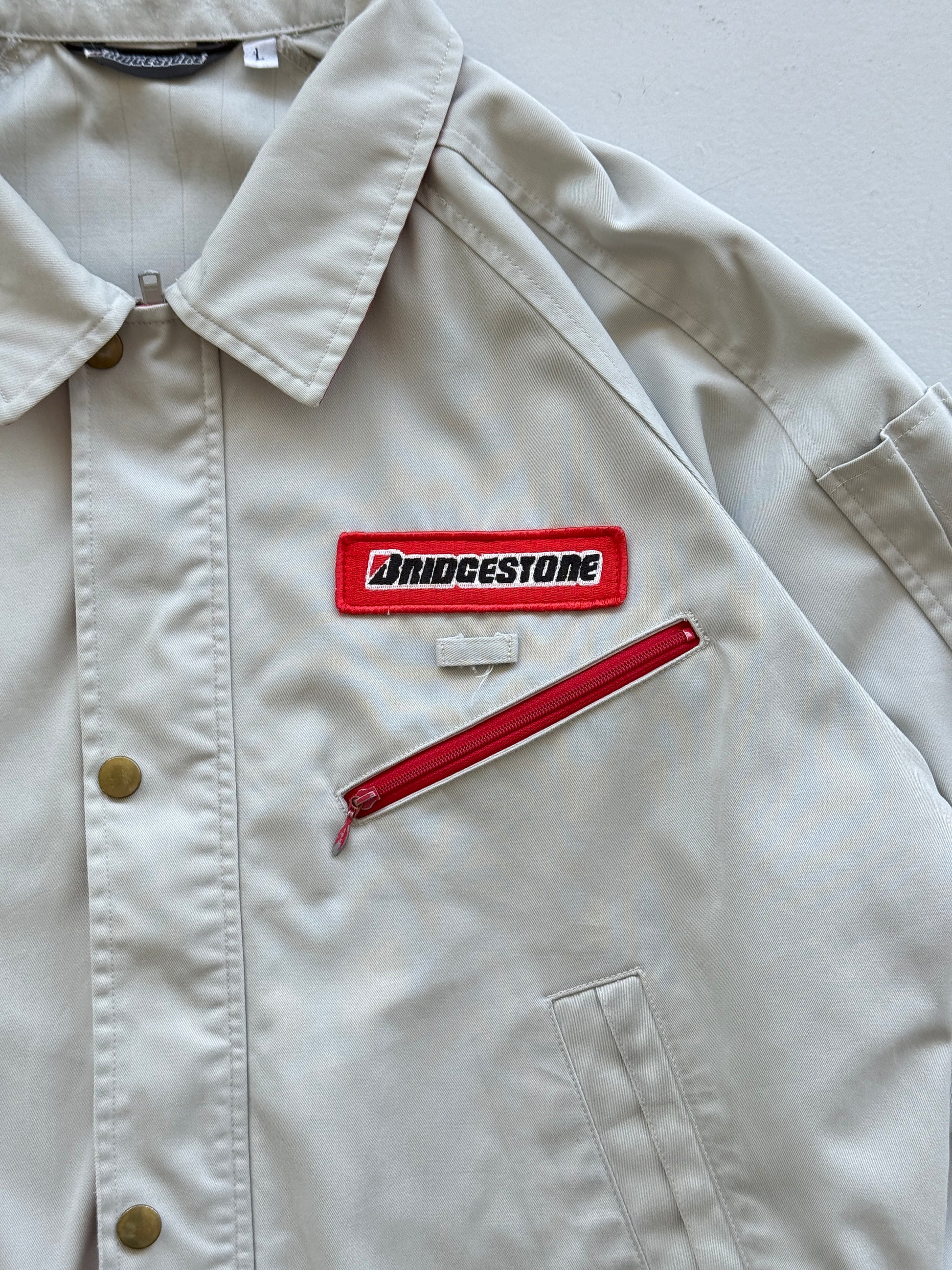 Grey Japanese Workwear 90's Vintage Bridgestone Mechanics Jacket - Medium