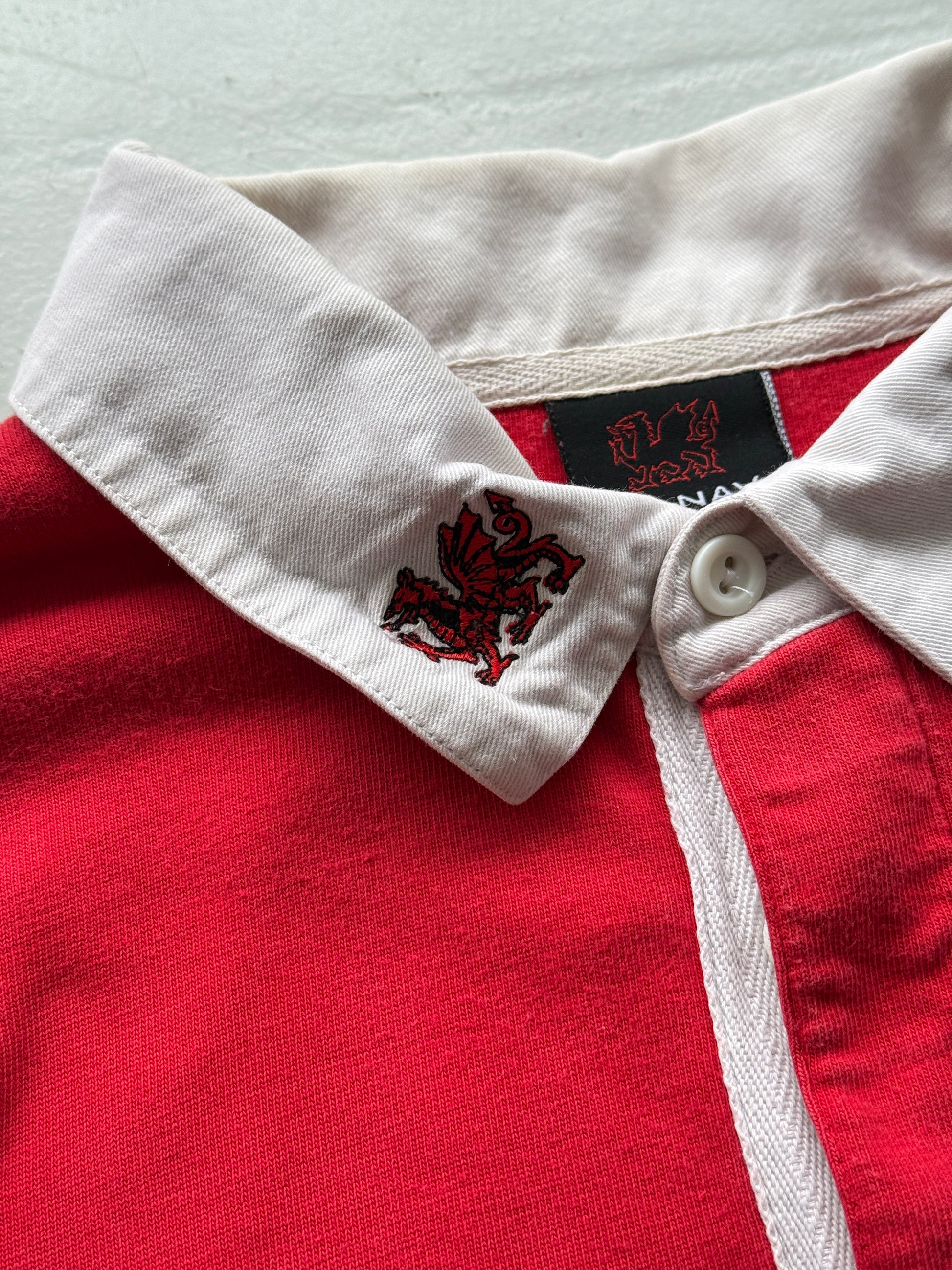 Red Wales 90's Vintage Long Sleeve Rugby Union Jersey Polo - XL