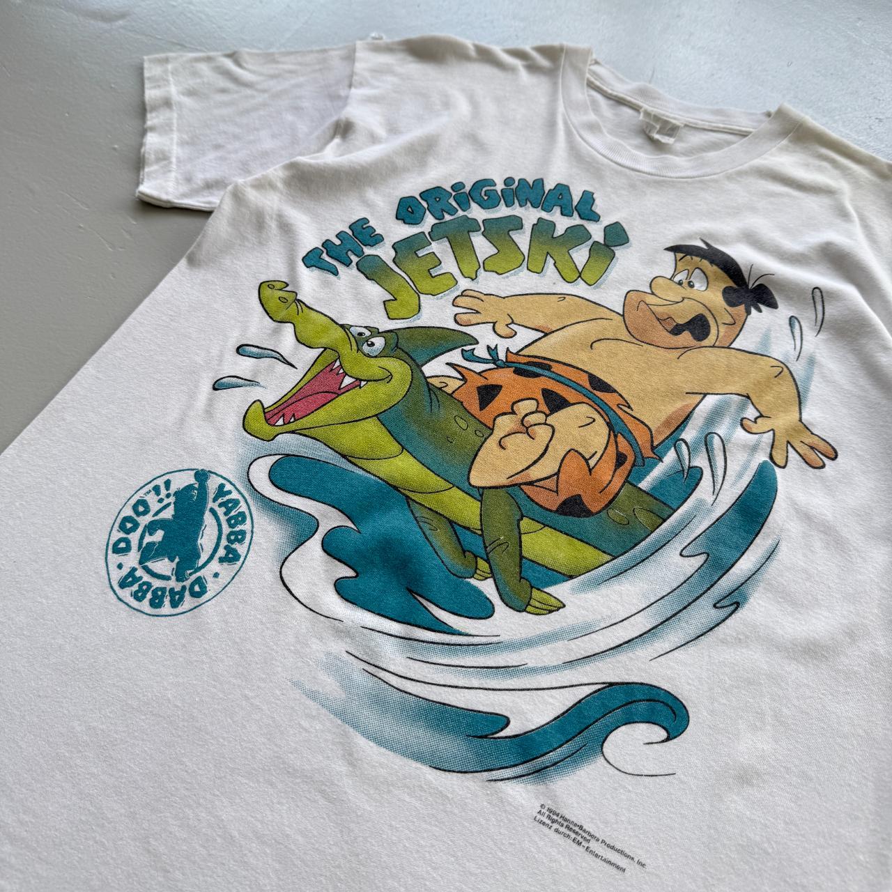 White Fred Flintstone 90s Vintage Jet Ski Graphic T-Shirt - Large