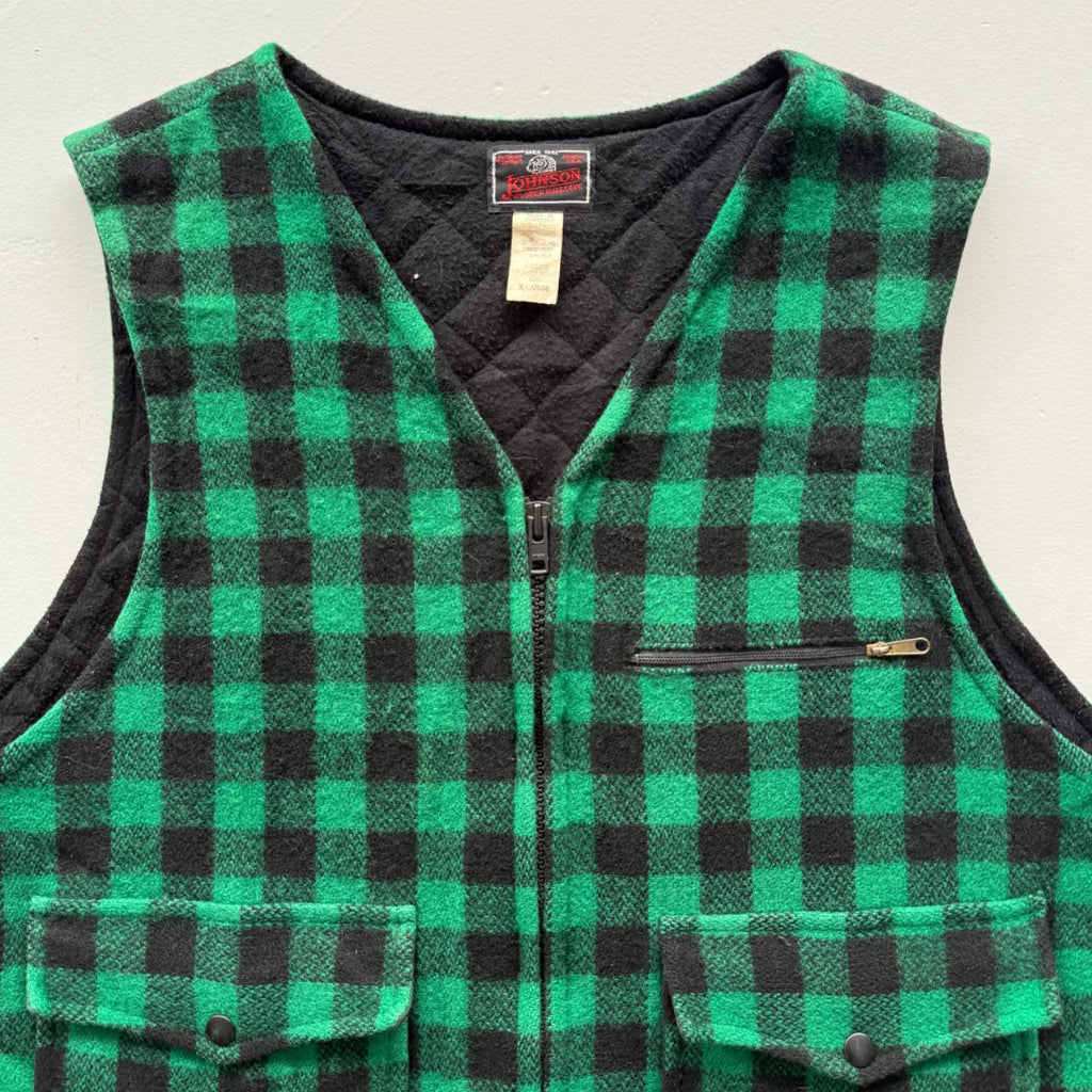 Checkered Johnson Woollen Mills 70s Vintage Buffalo Plaid Waistcoat / Vest - XL