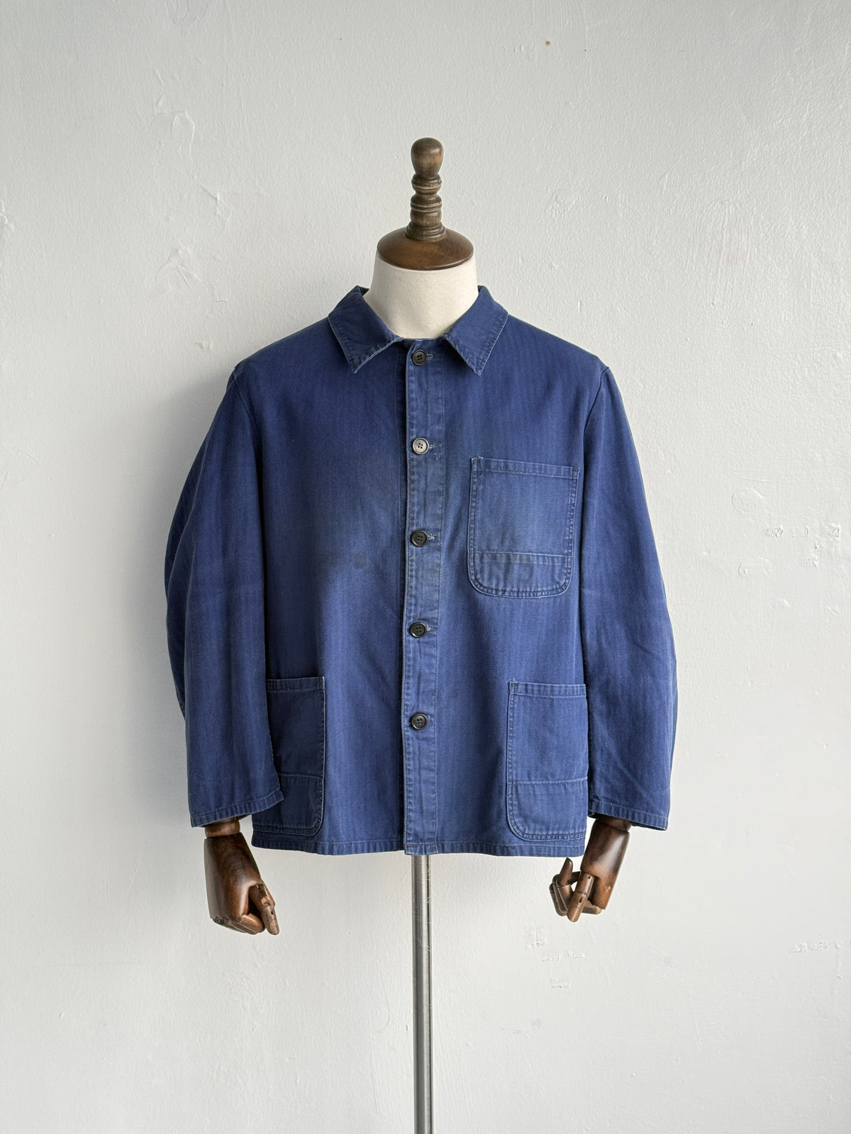 Blue French Vintage 1970's Workwear Chore Jacket CH545 - Small