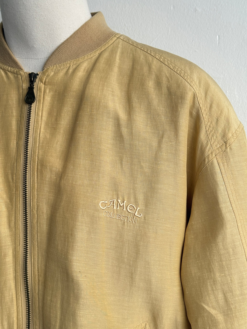 Camel Collection Silk Linen 90's Vintage Bomber Jacket - Large