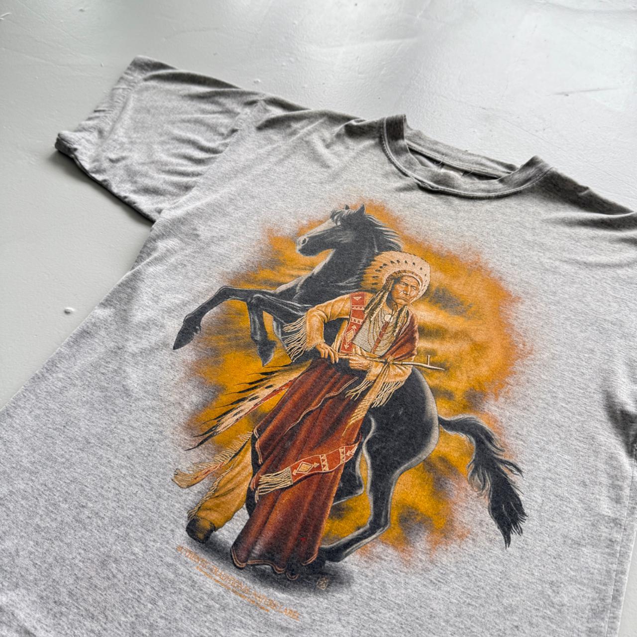 Grey Native American 90s Vintage Graphic T-Shirt - Medium