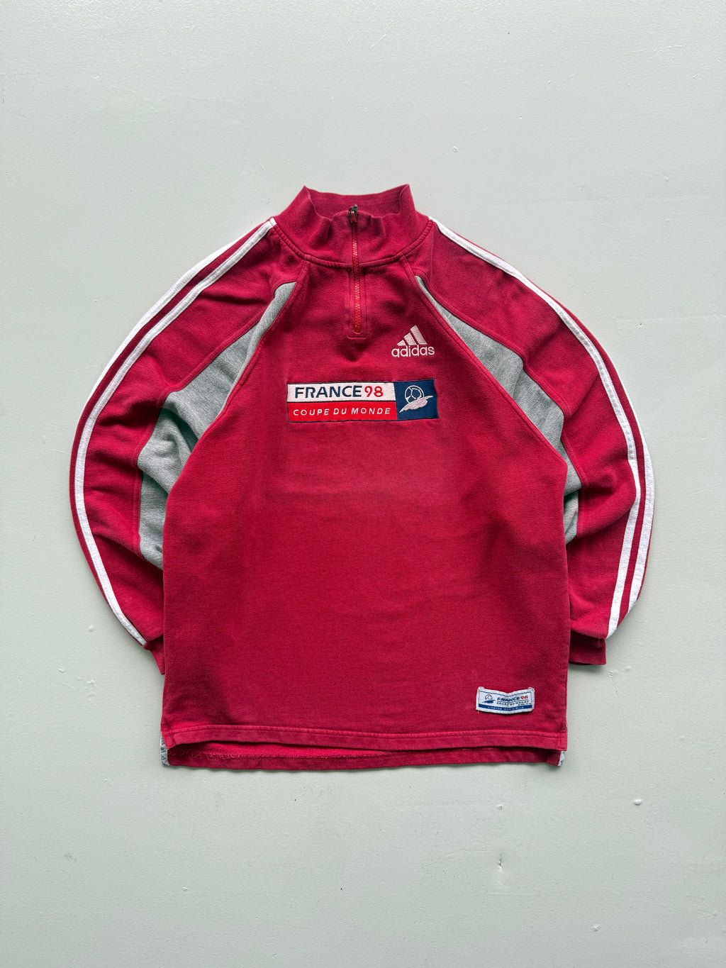 Red Adidas France World Cup 1998 Vintage Quarter Zip Sweatshirt - Small