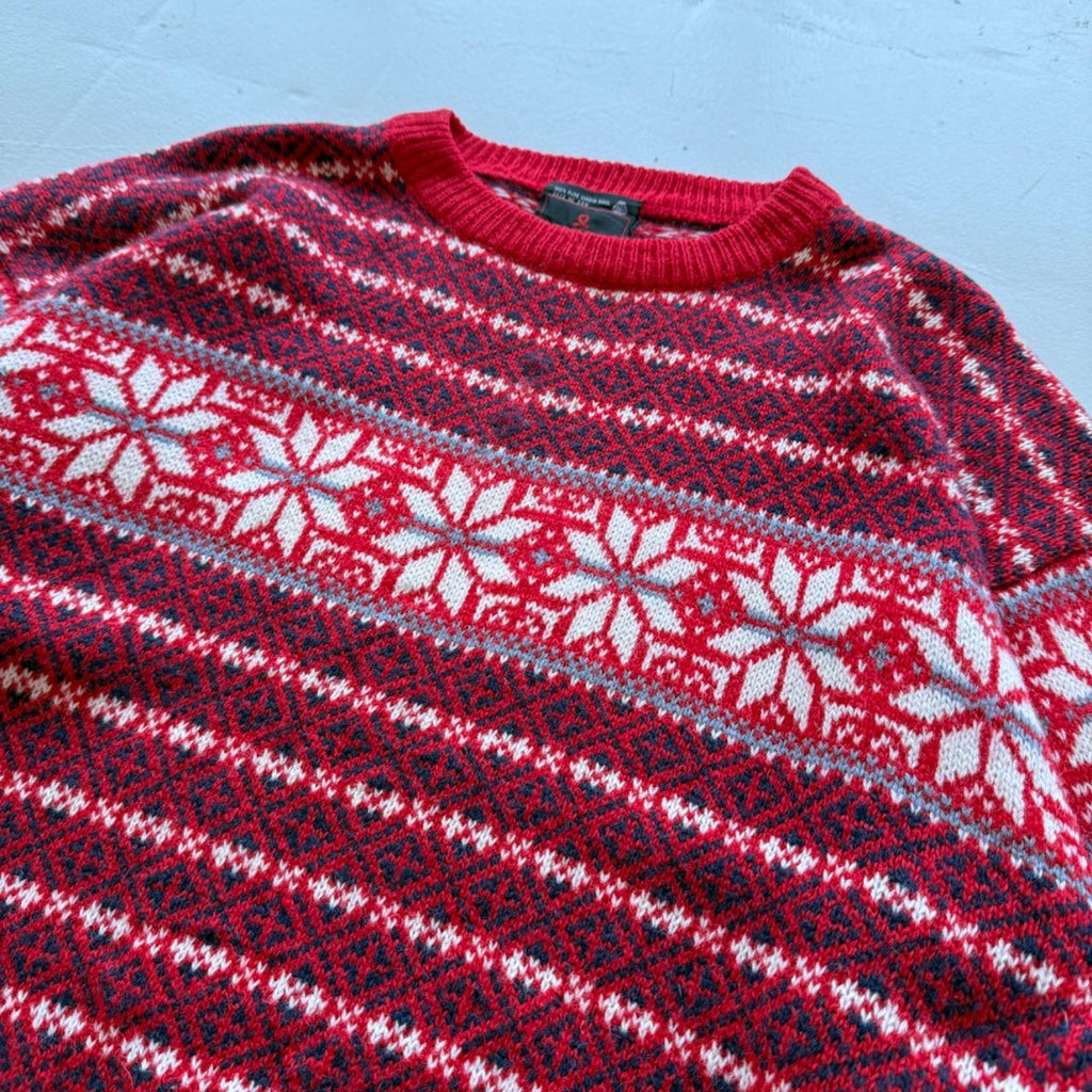 Red Raindeer Woollen 90's Vintage Christmas Pattern Wool Knit Jumper - Large