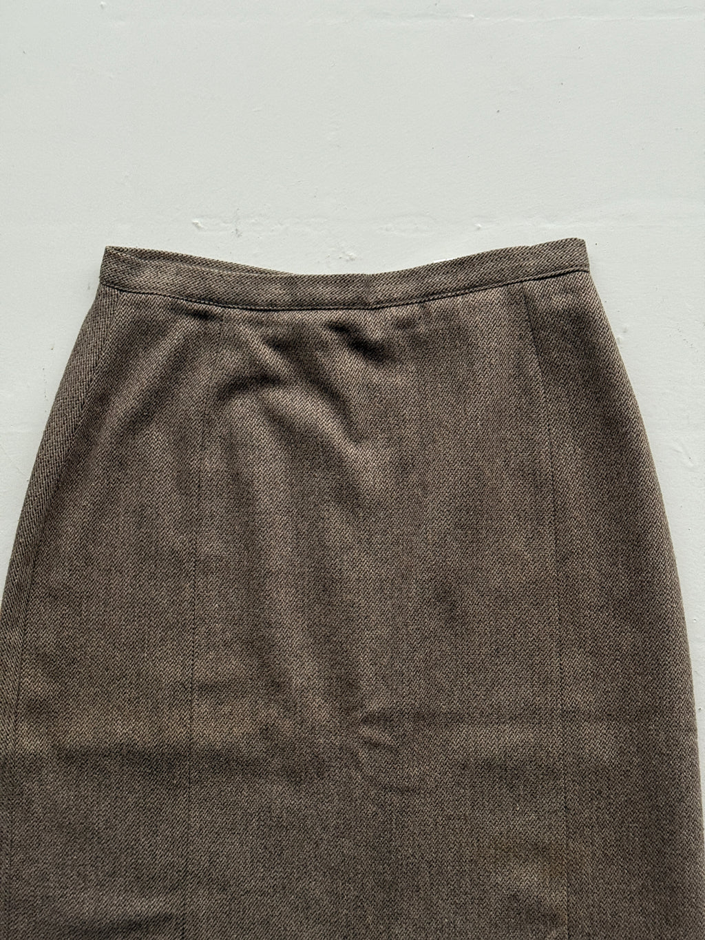 Brown Woollen 80's Vintage Midi High Waisted Pencil Skirt - UK 14