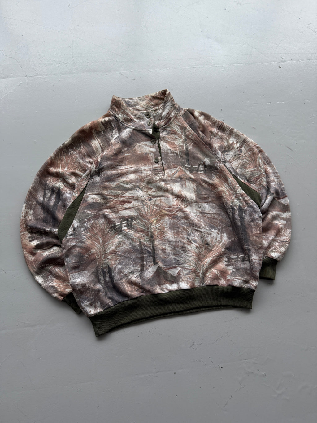 Nature Camo Quarter Zip Vintage Sweatshirt 90's Crewneck - Small