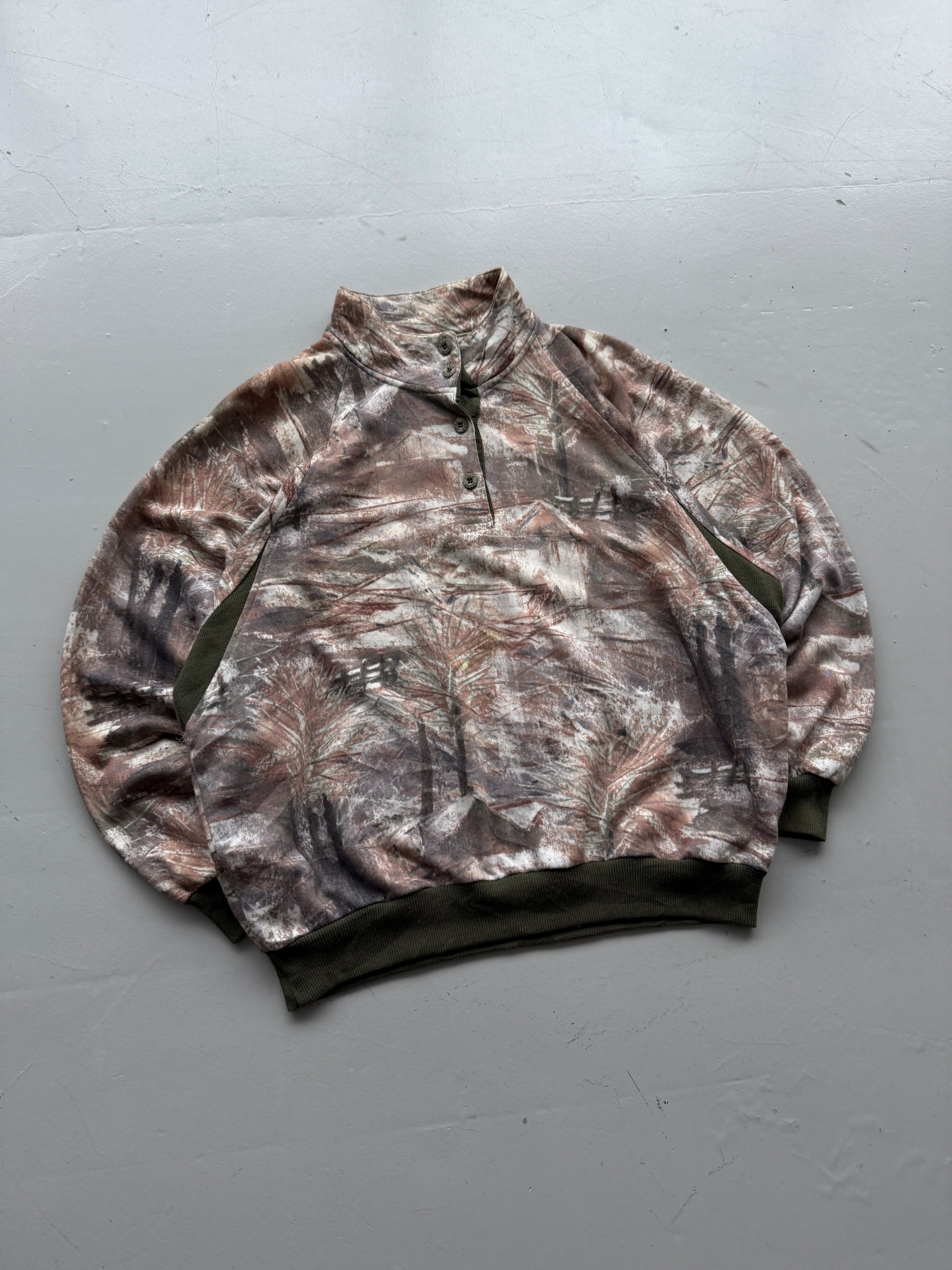 Nature Camo Quarter Zip Vintage Sweatshirt 90's Crewneck - Small