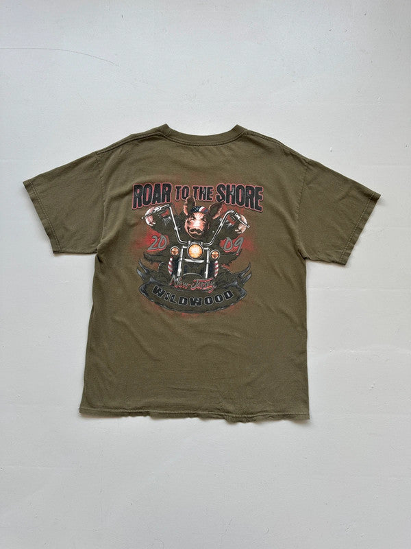 Khaki Green 00s Biker Vintage T-Shirt - Large
