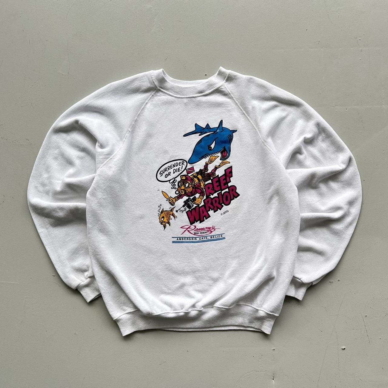 White Reef Warrior Vintage 90s Sweatshirt - Large