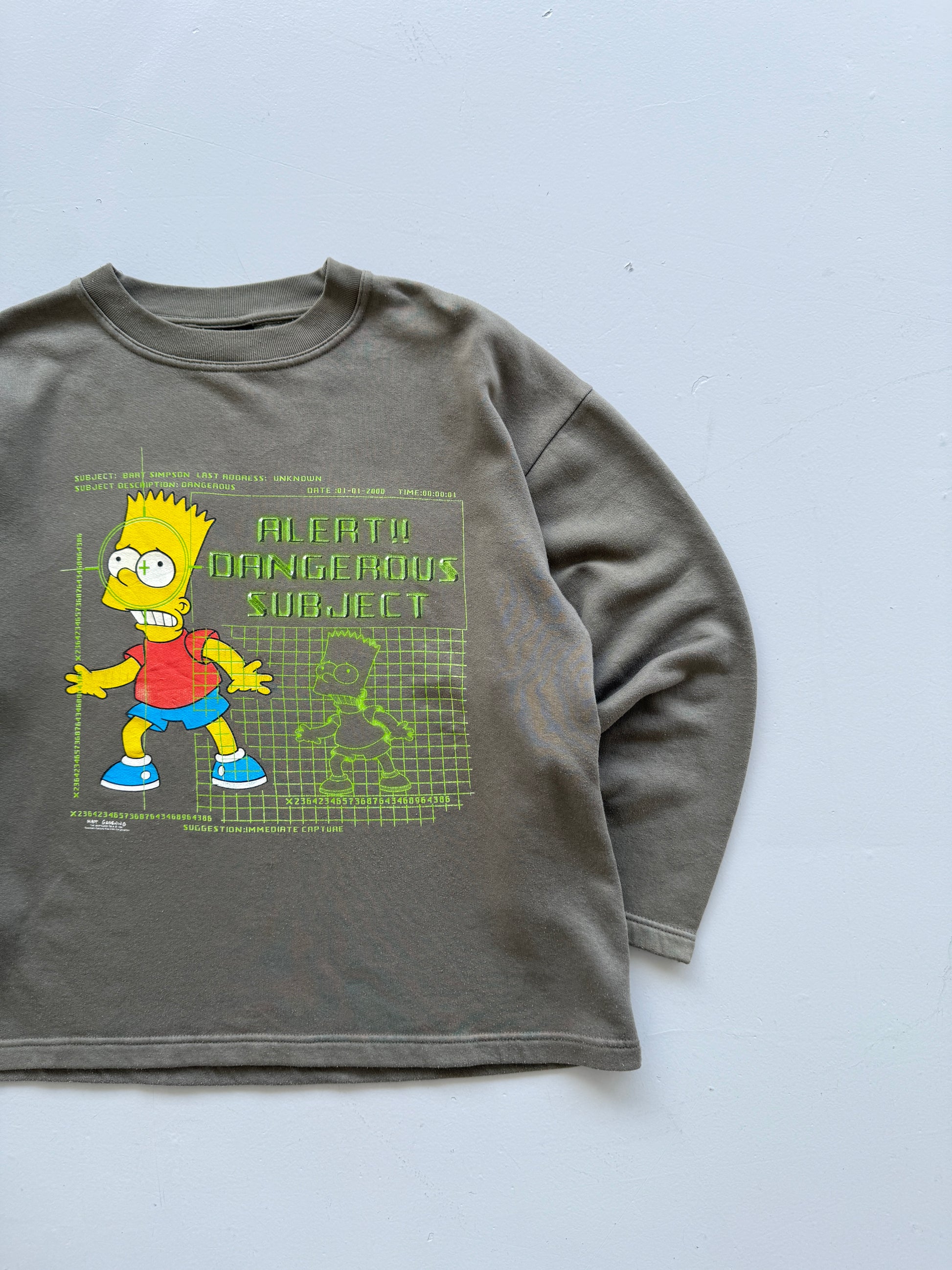 Bart Simpson Alert Dangerous Subject 90's Vintage Sweatshirt - Medium Oversized