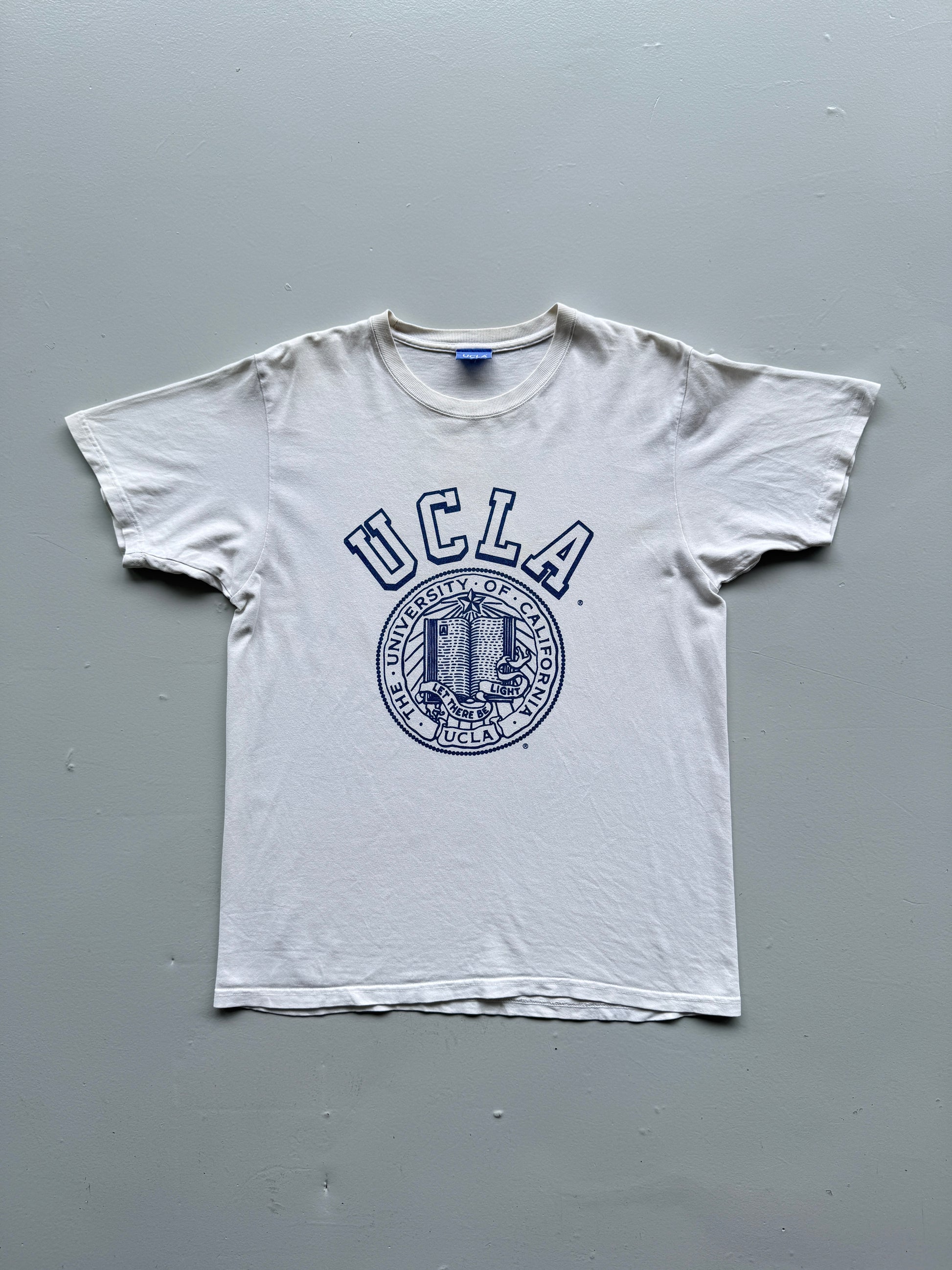 White UCLA 90's Vintage Graphic Collage Spellout T-Shirt - Medium
