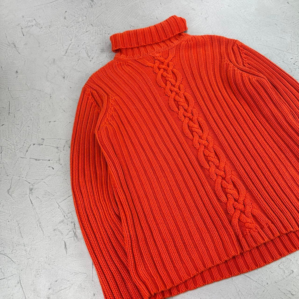 Vintage Orange Rope Knit 90's Sweatshirt - Small