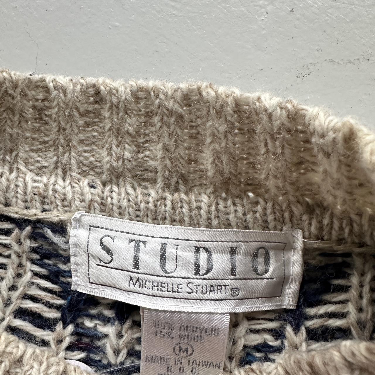 Cream Aztec Patterned 90s Vintage Woollen Knit Jumper - Medium
