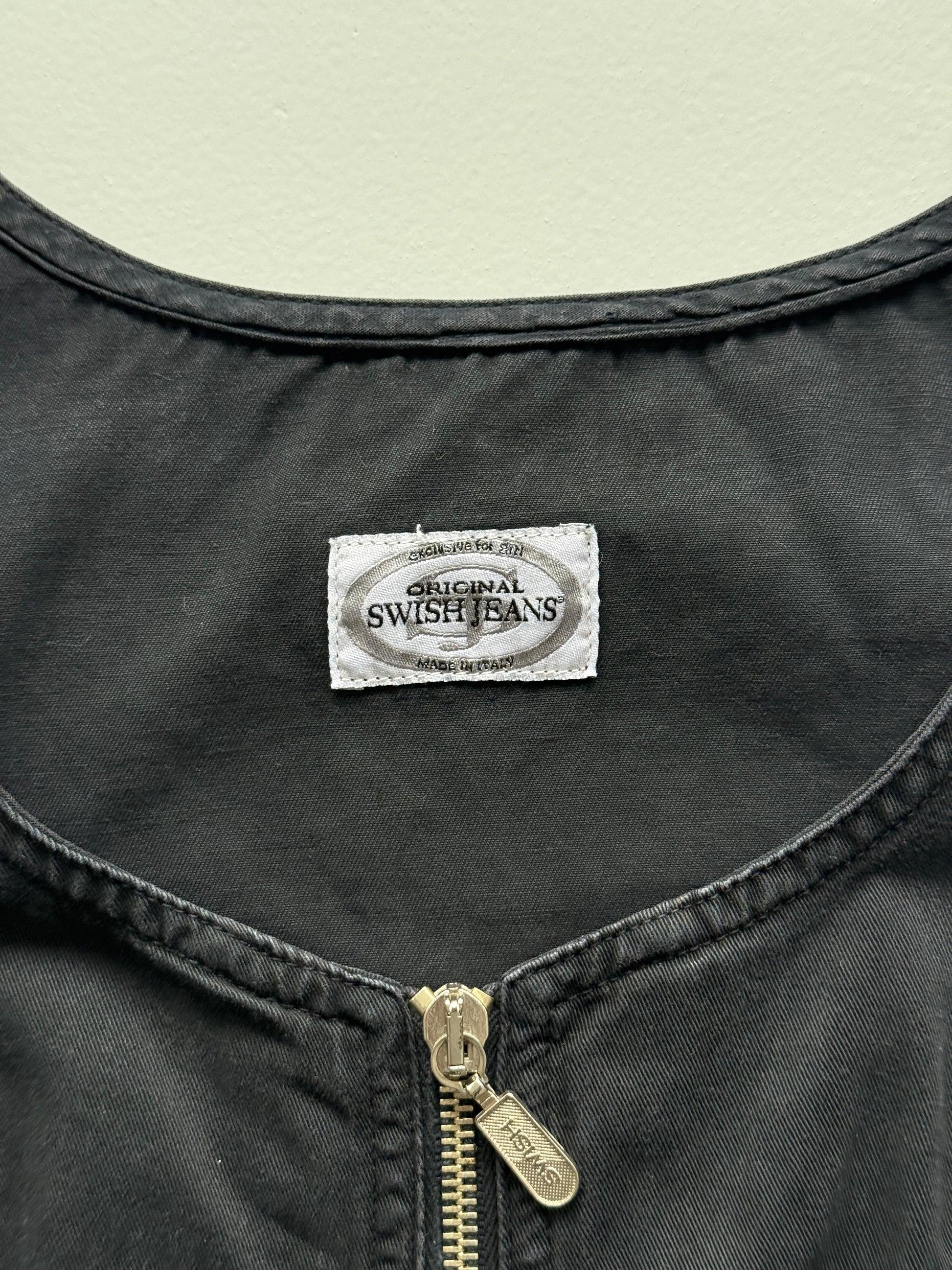 Black Swish Jeans 00's Vintage Y2K Pinafore Mini Dress - Size 8