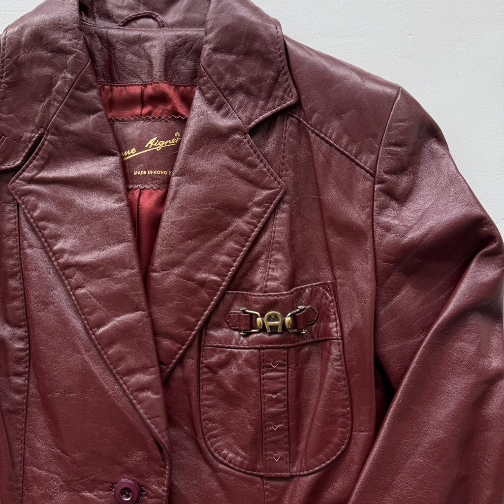 Burgundy Leather Blazer Vintage 90s Jacket - Womens Size 6