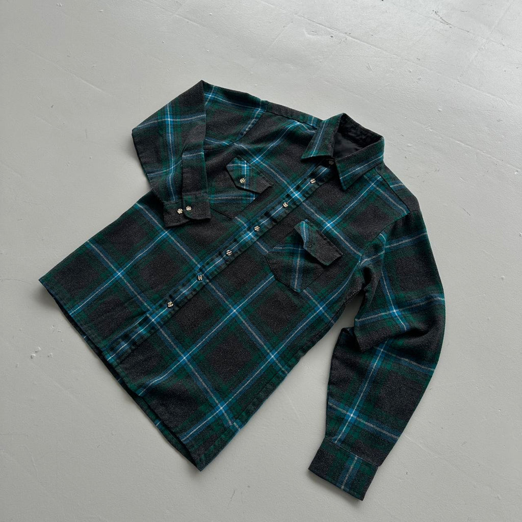 Green Grey Checkered 90s Vintage Long sleeve - Medium