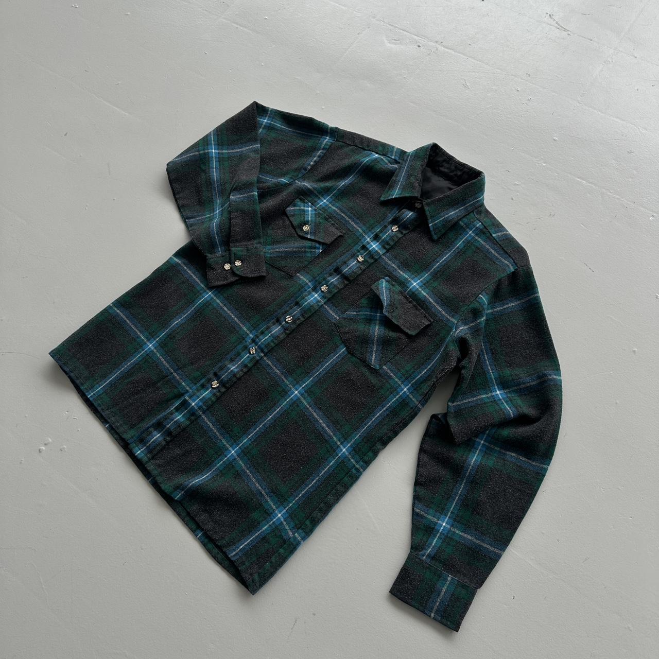 Green Grey Checkered 90s Vintage Long sleeve - Medium
