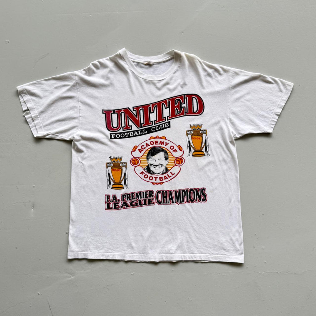 White Manchester United 90s Vintage Double Champions T-Shirt - XL