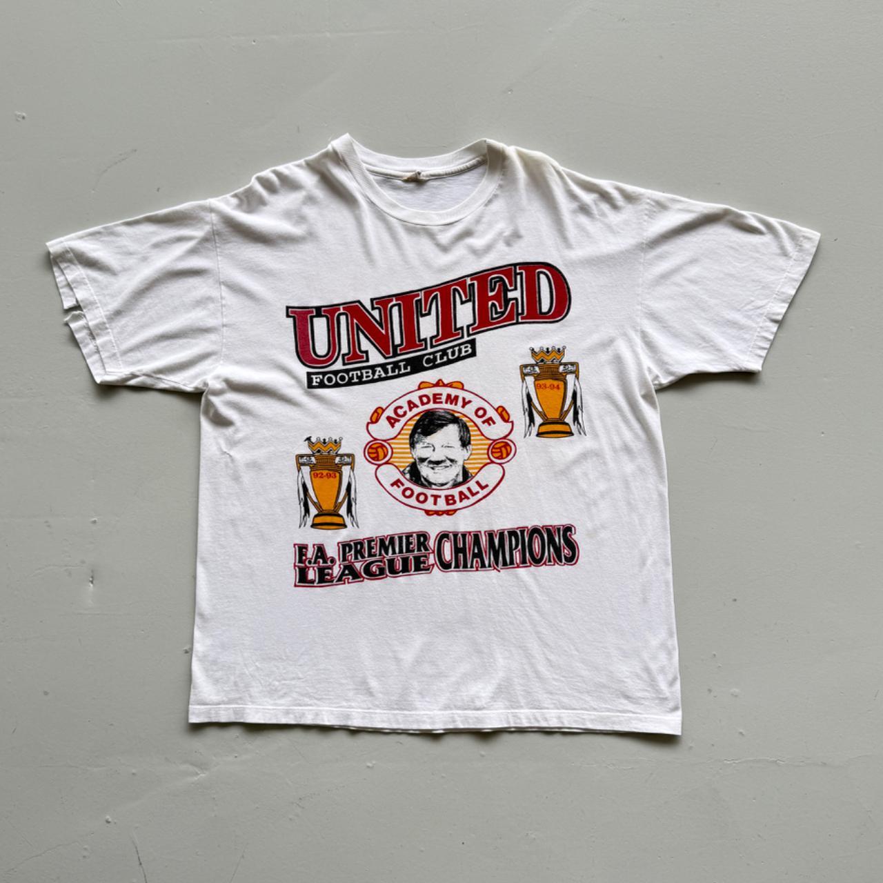 White Manchester United 90s Vintage Double Champions T-Shirt - XL