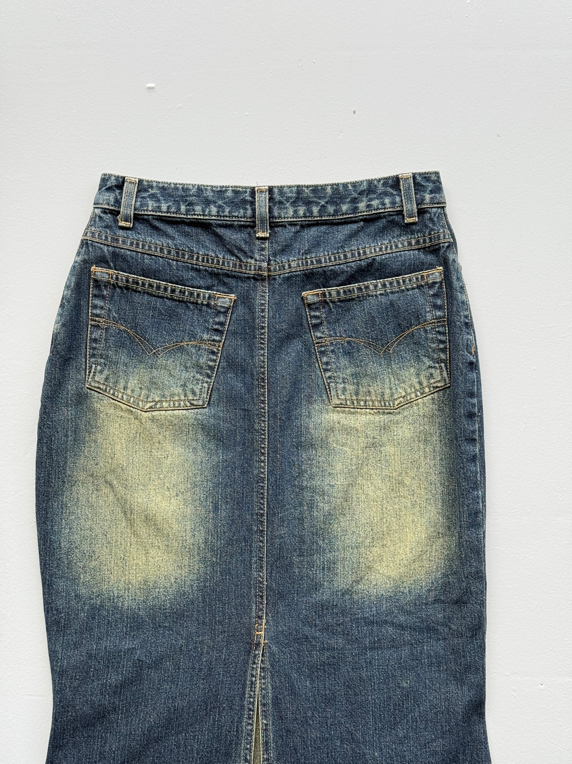 Mid Blue Jeanology 00's Vintage Y2K Faded Maxi Skirt - Size 4
