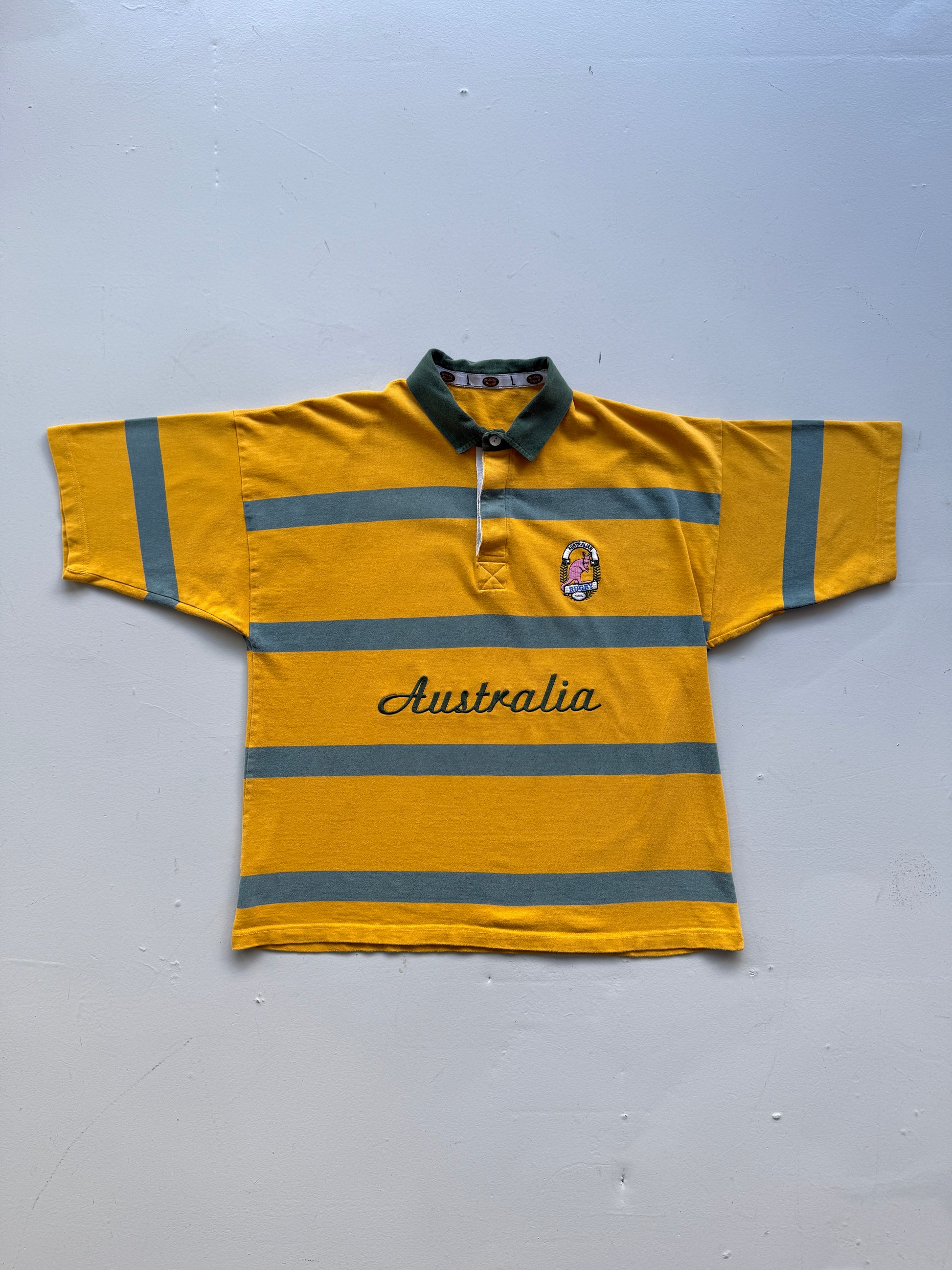 Yellow Australia 90's Vintage Short Sleeve Rugby Jersey - Medium