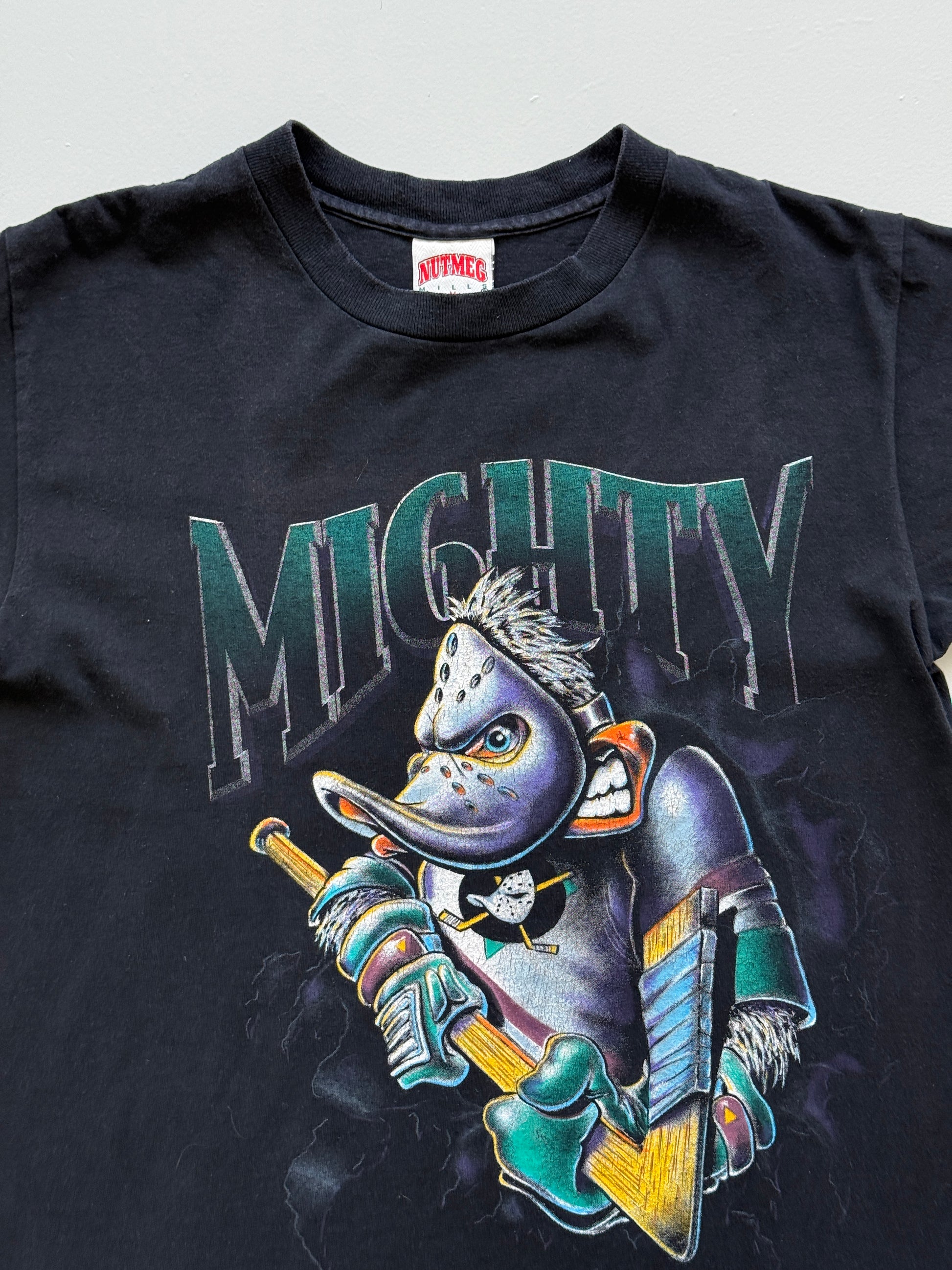 Black Mighty Ducks NHL 90s Vintage Nutmeg Mills Single Stitch T-Shirt - Medium