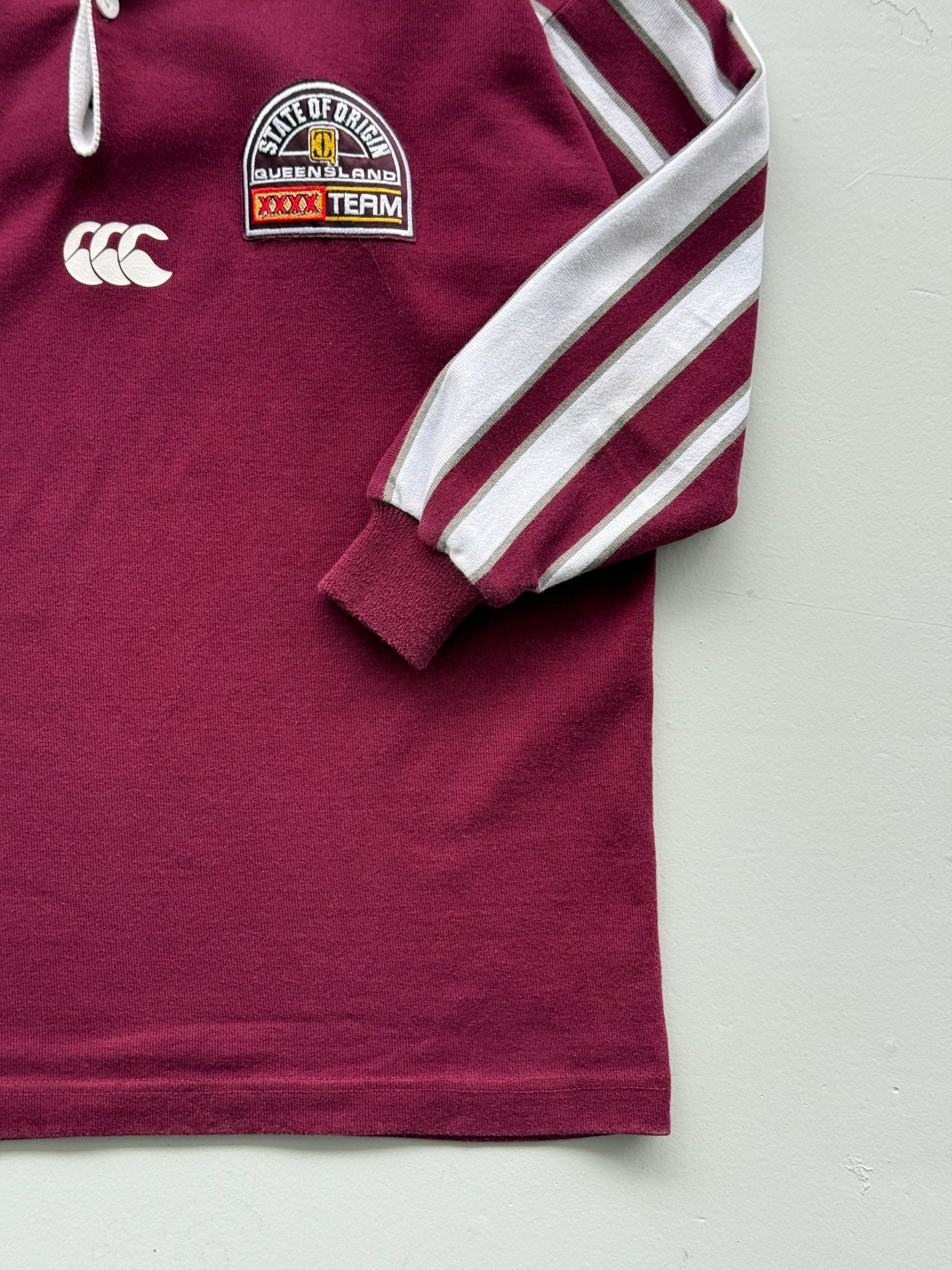 Maroon Queensland Origins 90's Vintage Long Sleeve Rugby League Jersey - Kids 10