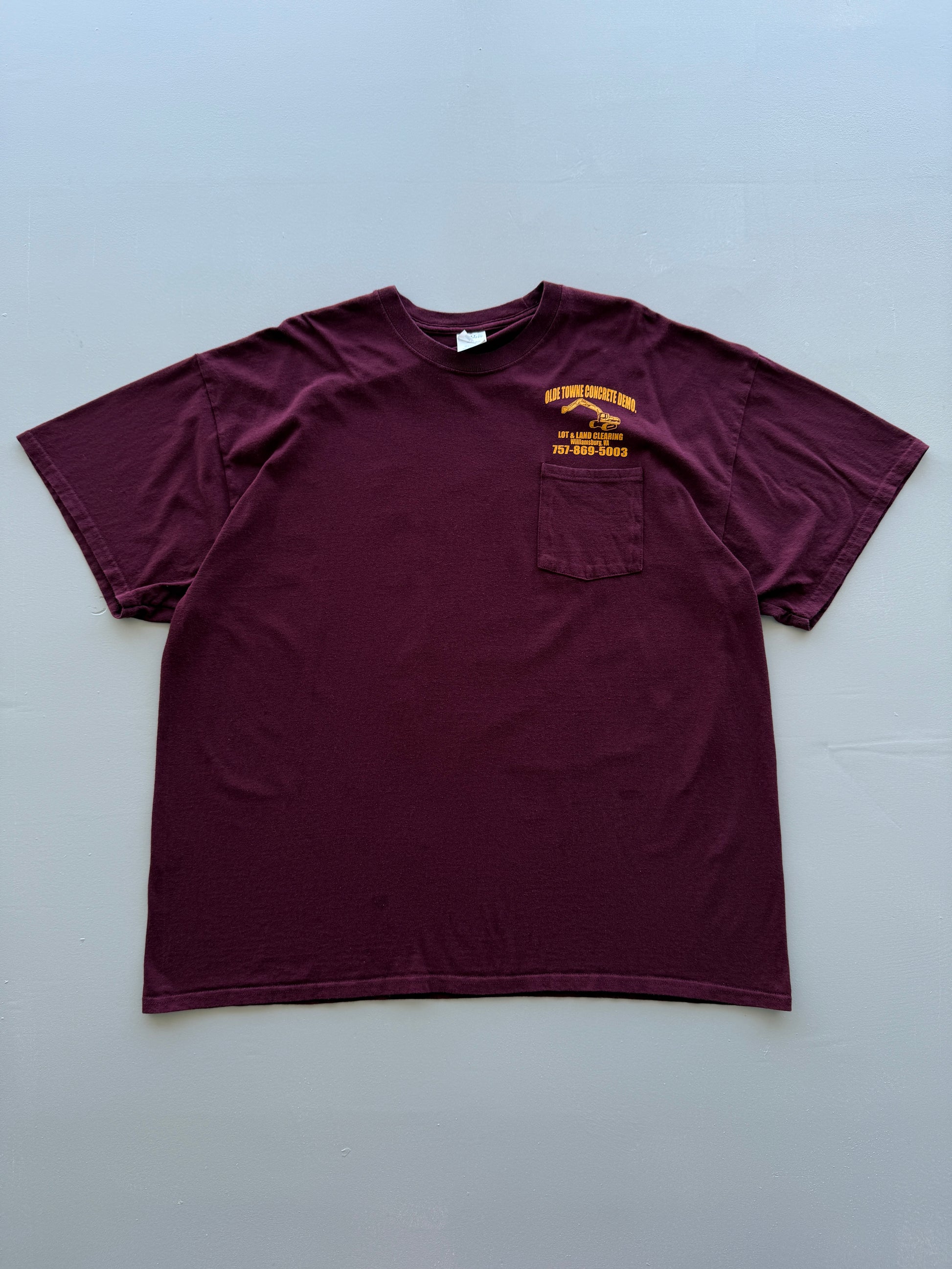 Maroon Olde Towne Concrete Demo Vintage Workwear Graphic Pocket T-Shirt - XXL