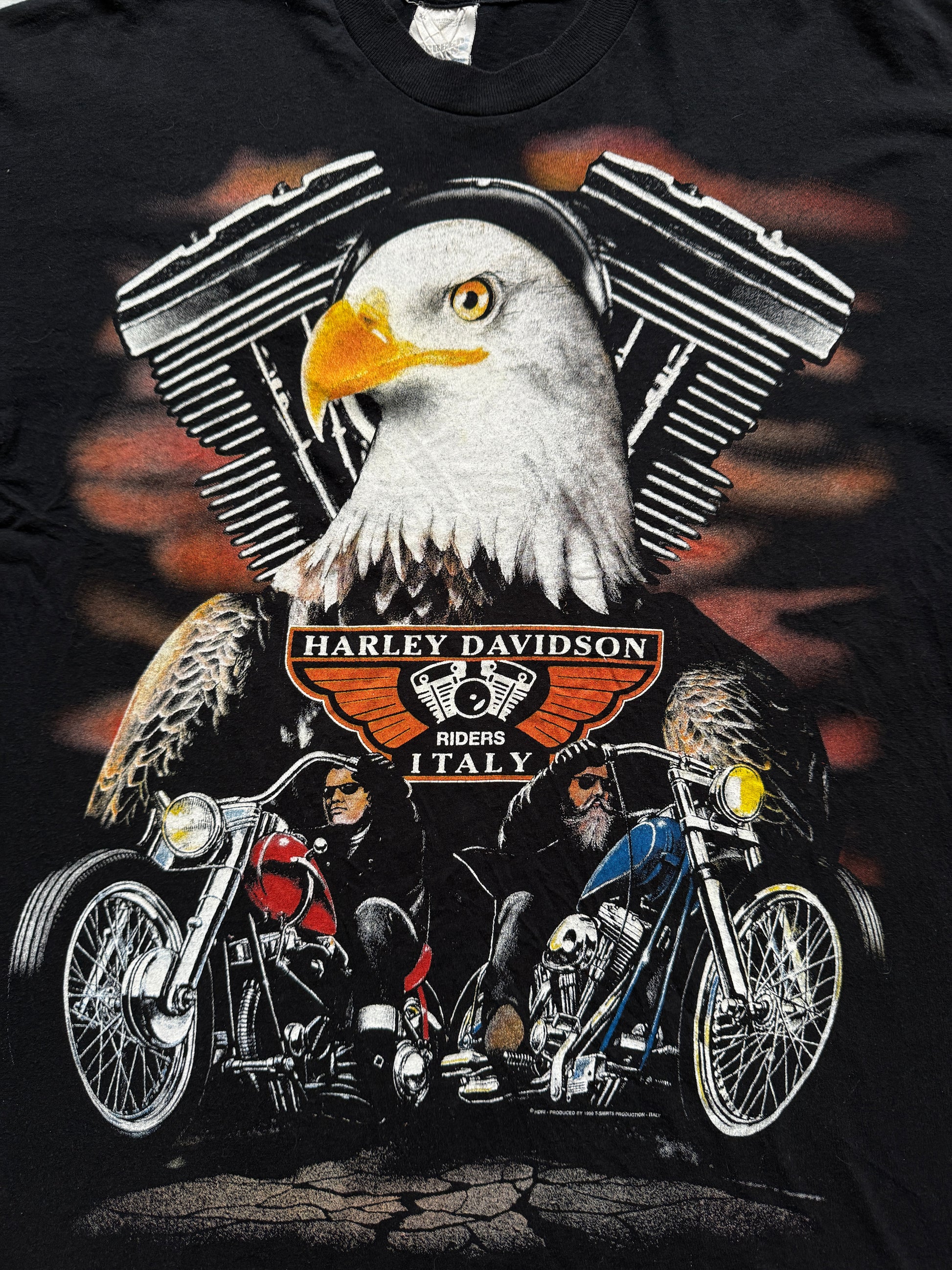 Black Italian Harley Davidson Vintage T-Shirt 90's - Large