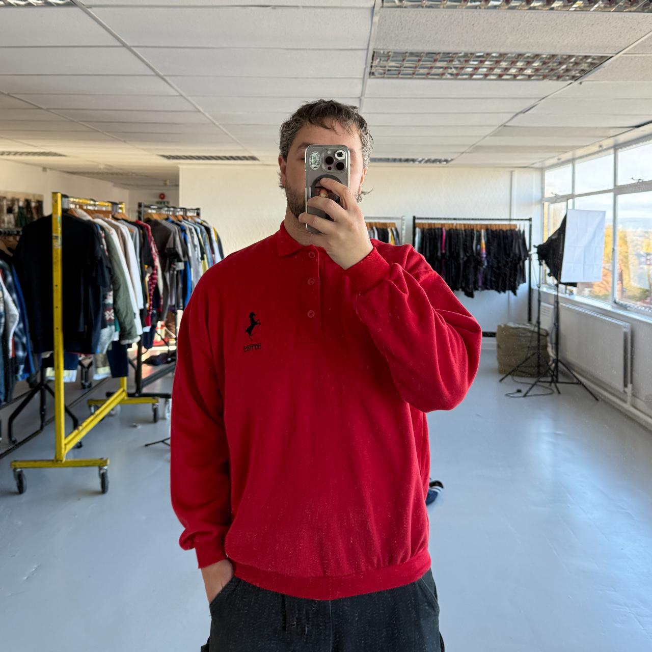 Red Ferrari 90s Vintage Logo Polo Sweatshirt - XL