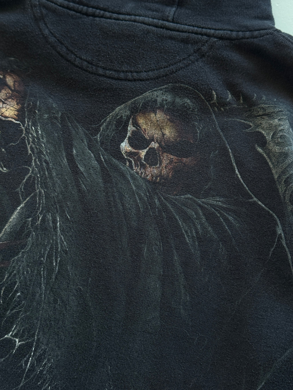 Black Spiral 00's Vintage Y2K Gothic Grim Reaper Graphic Hoodie - Small