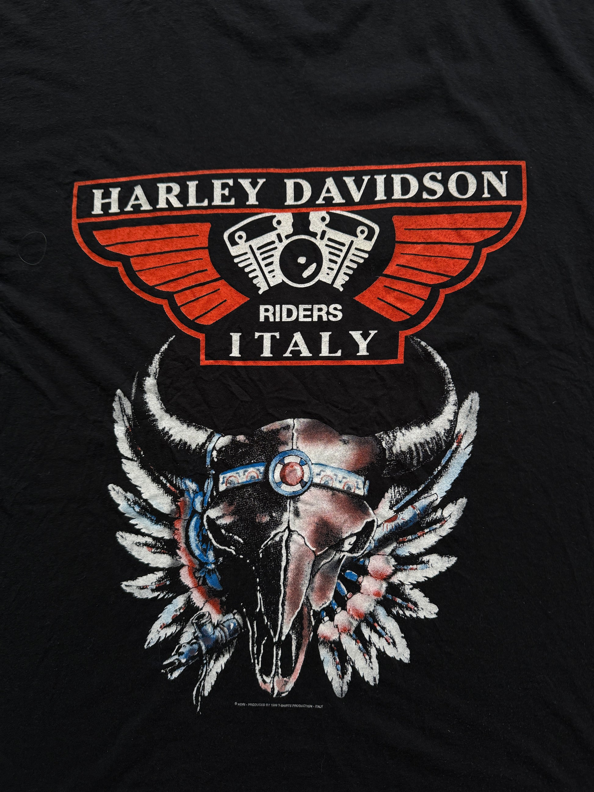 Black Italian Harley Davidson Vintage T-Shirt 90's - Large