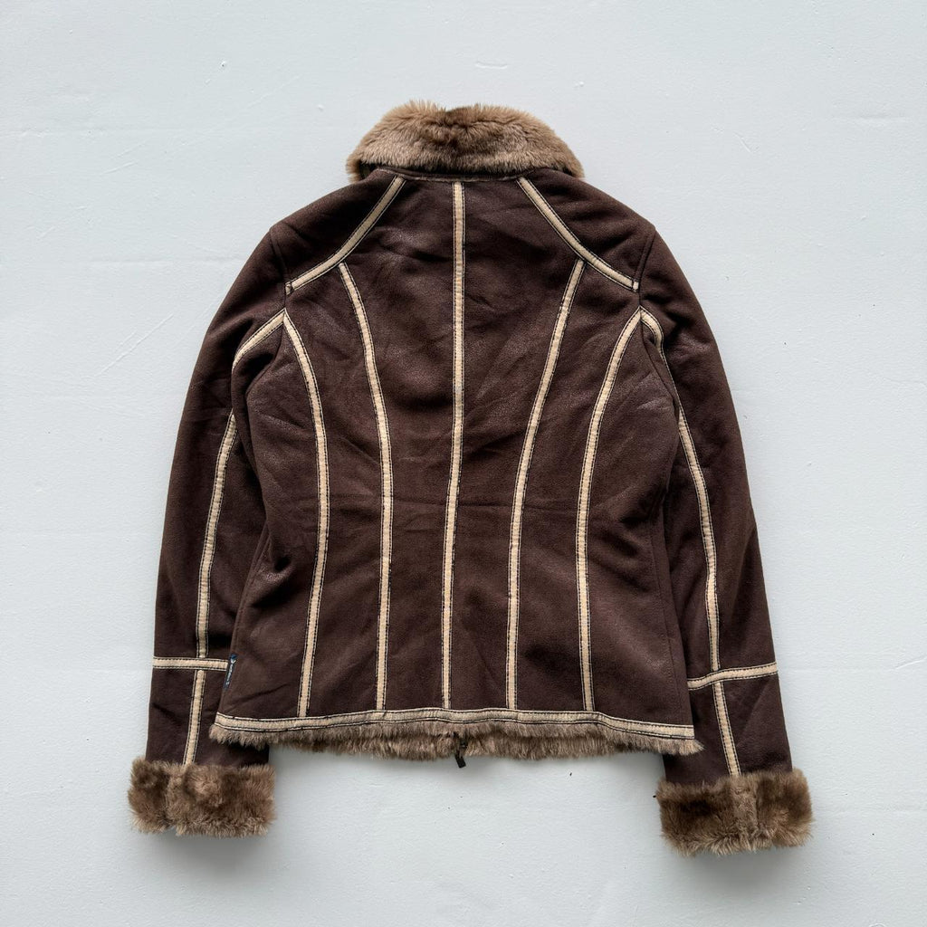 Brown Armani Jeans Vintage Y2K Faux Fur Jacket - Womens Medium Size 10