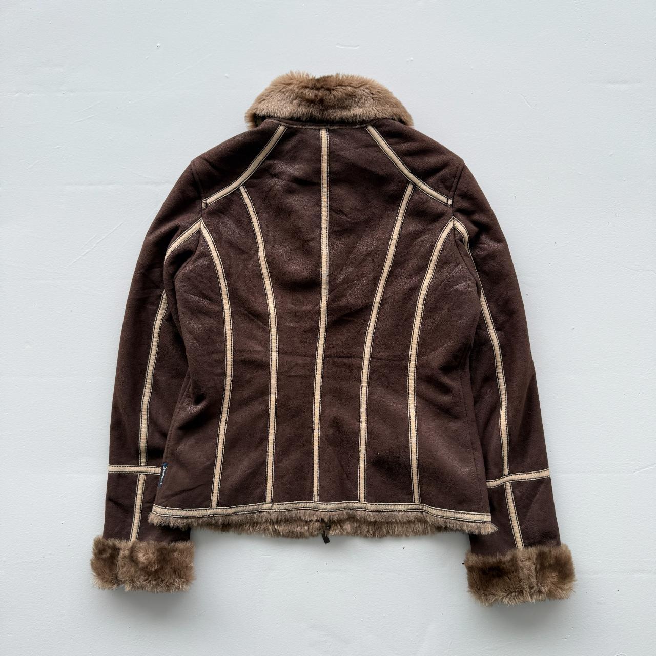 Brown Armani Jeans Vintage Y2K Faux Fur Jacket - Womens Medium Size 10