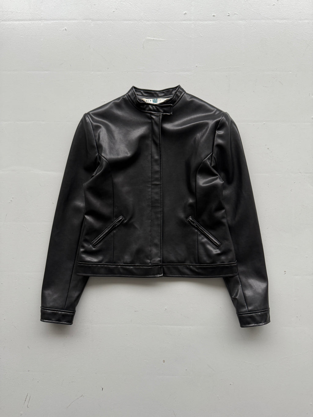 Black New Look 00's Vintage Leather Effect Jacket - UK 12