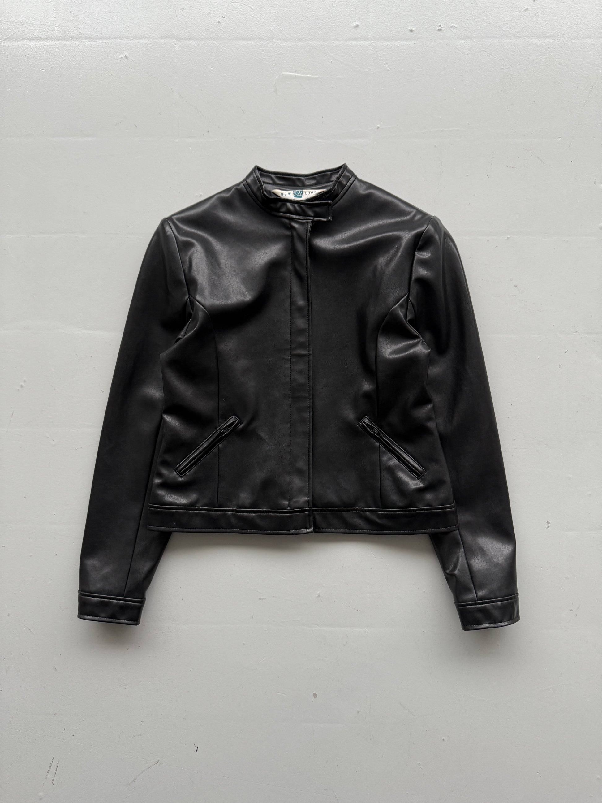 Black New Look 00's Vintage Leather Effect Jacket - UK 12