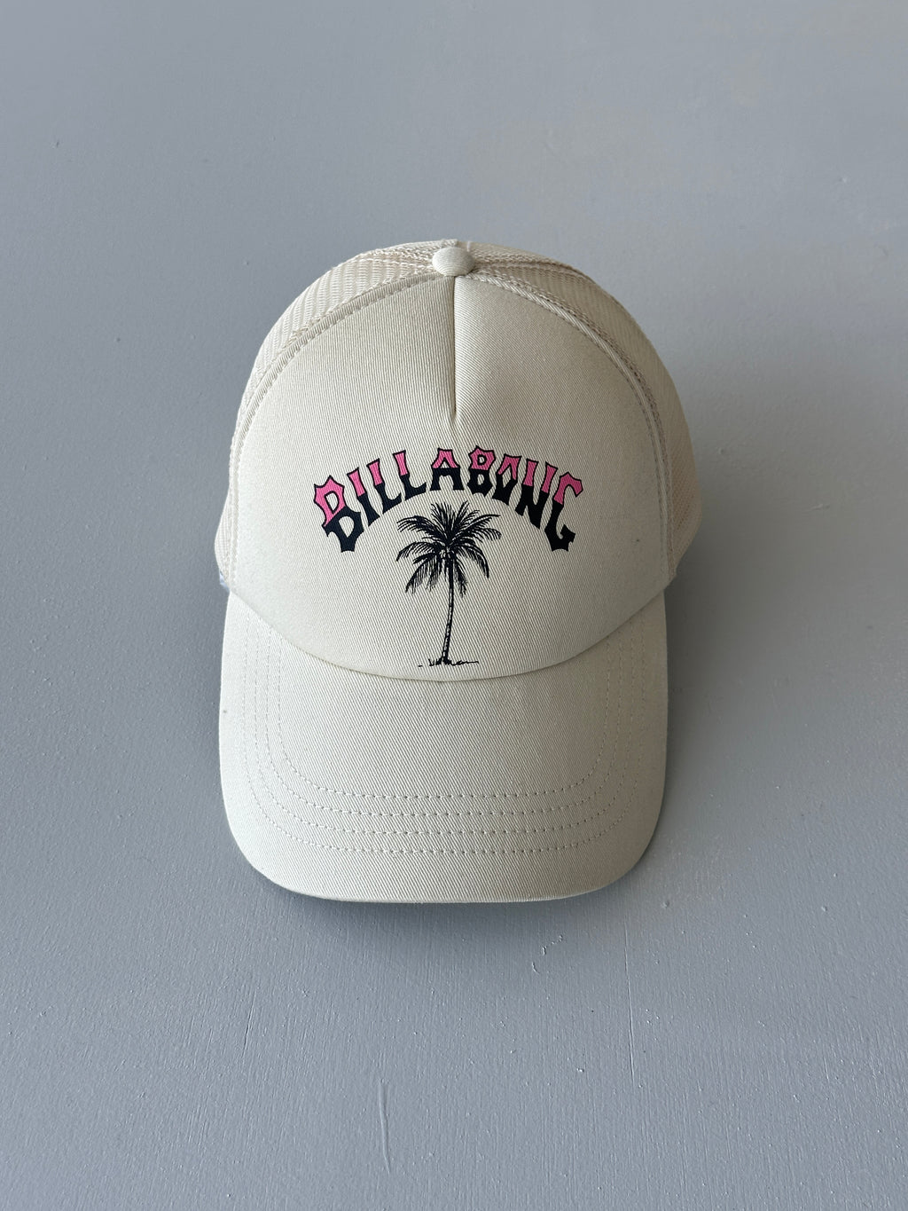 Cream Billabong Palm Tree Vintage Mesh SnapBack Trucker Cap
