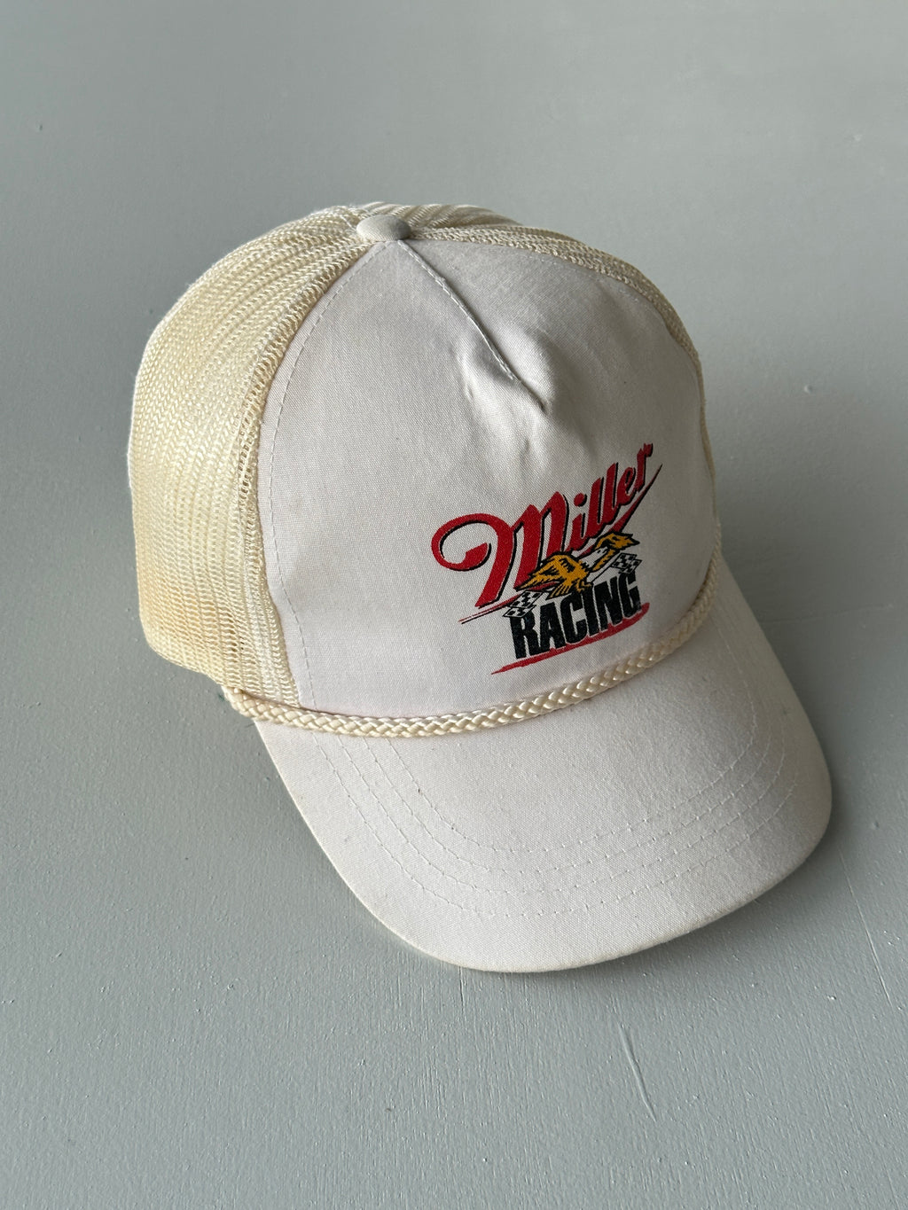 White / Cream Miller Racing 90's Vintage Mesh SnapBack Trucker Cap