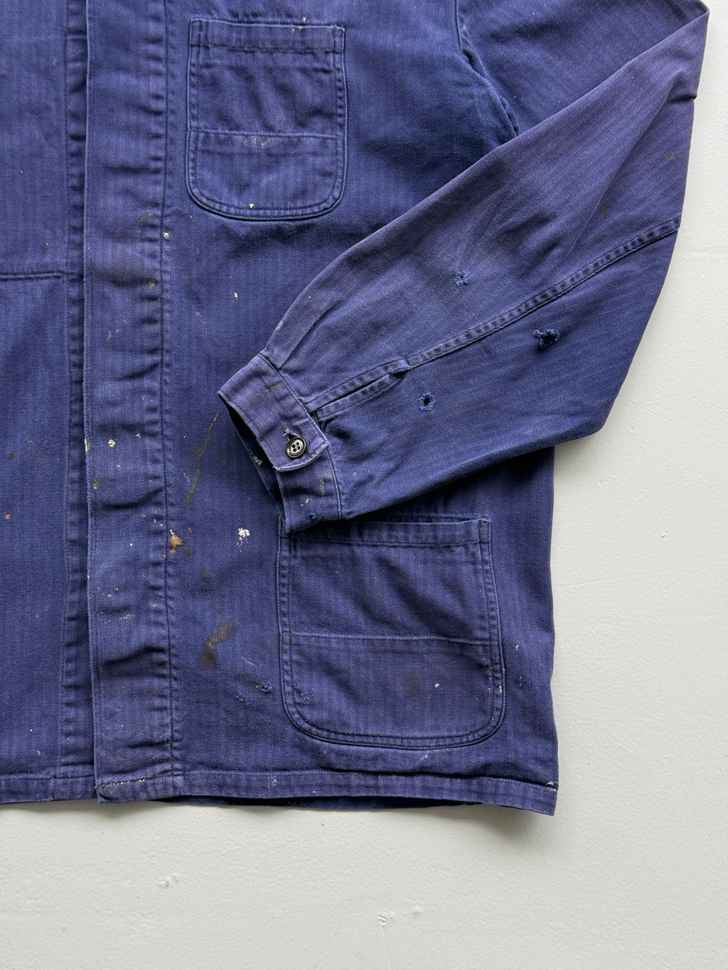 Navy Blue French Chore Jacket 80's Vintage Herringbone Workwear CH215 - Small