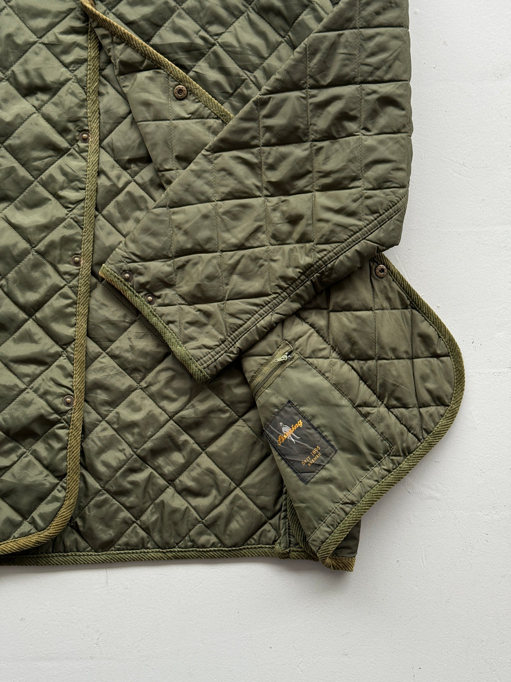 Green Quilted Check 80's Vintage Military Style Jacket - XL