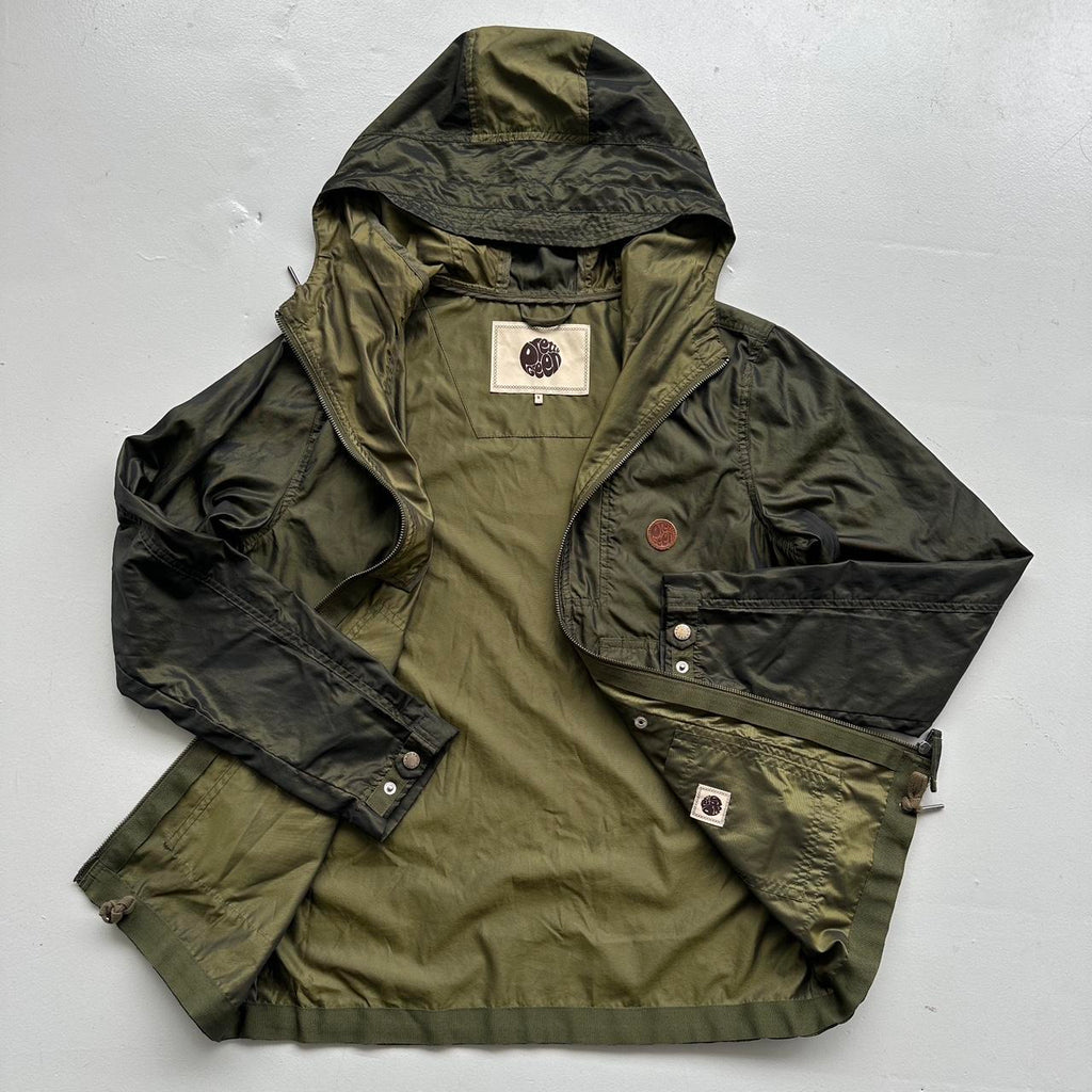 Khaki Pretty Green Hooded Windbreaker Nylon Pearlescent Jacket - Small