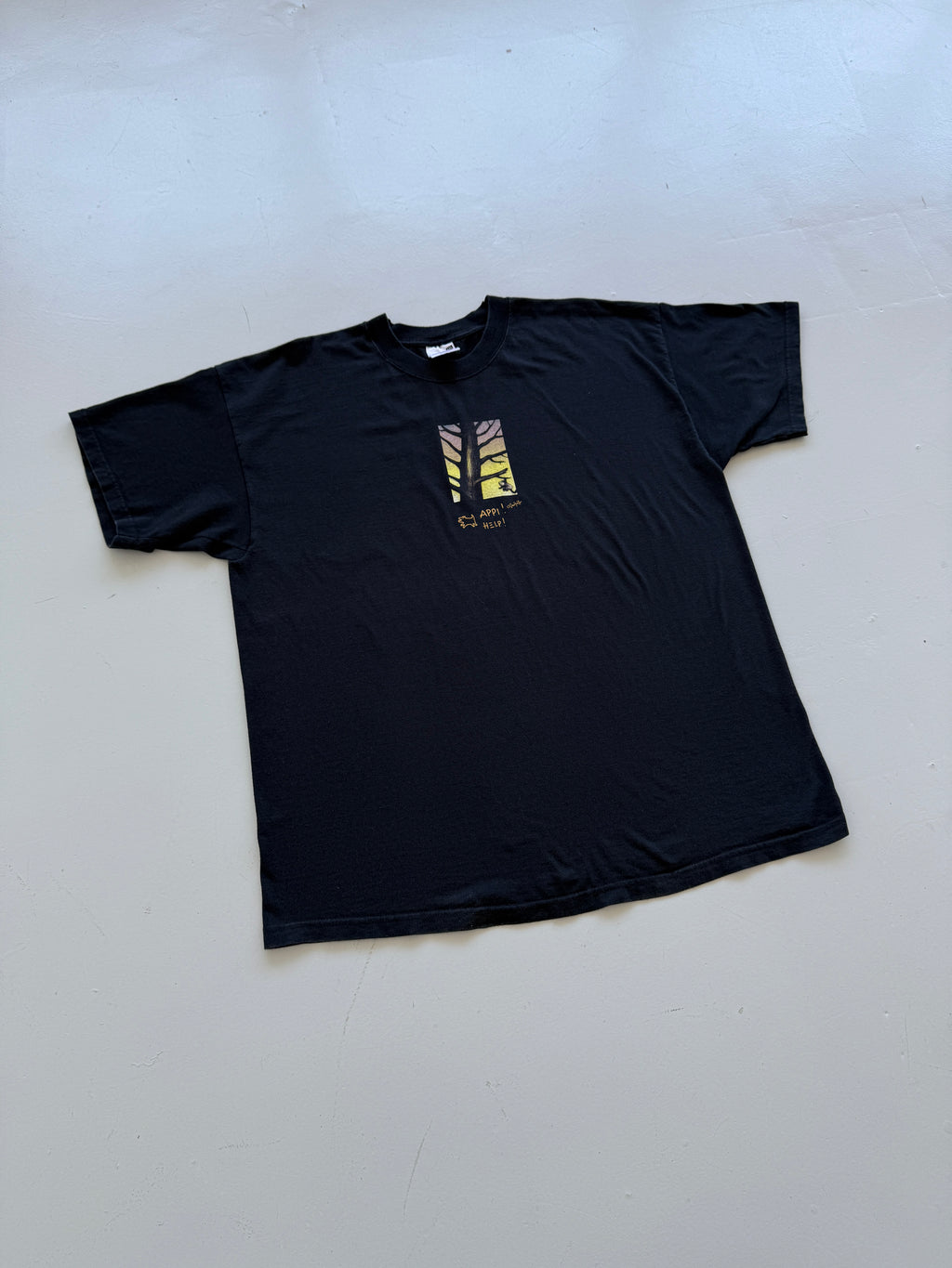 Black Appi 00's Vintage Illustration Graphic T-Shirt - XL