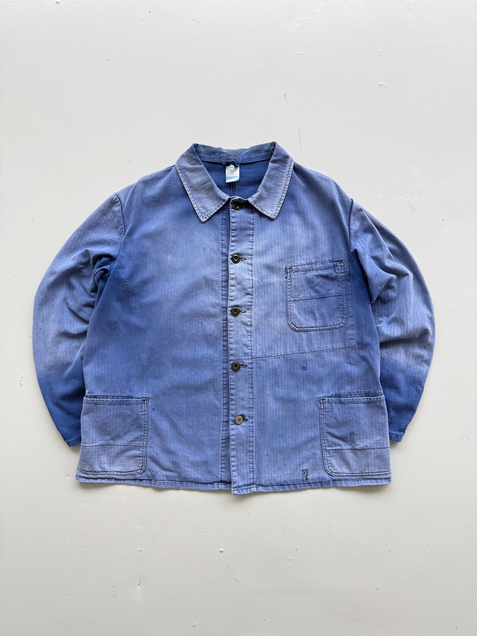 Faded Blue Pionier 70's Herringbone Cotton Vintage Workwear Chore Jacket CH380 -