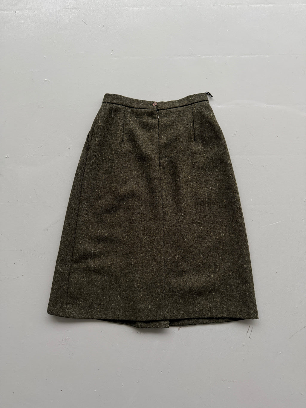 Dark Green Woollen 80's Vintage Midi High Waisted Pleated Pencil Skirt - UK 12