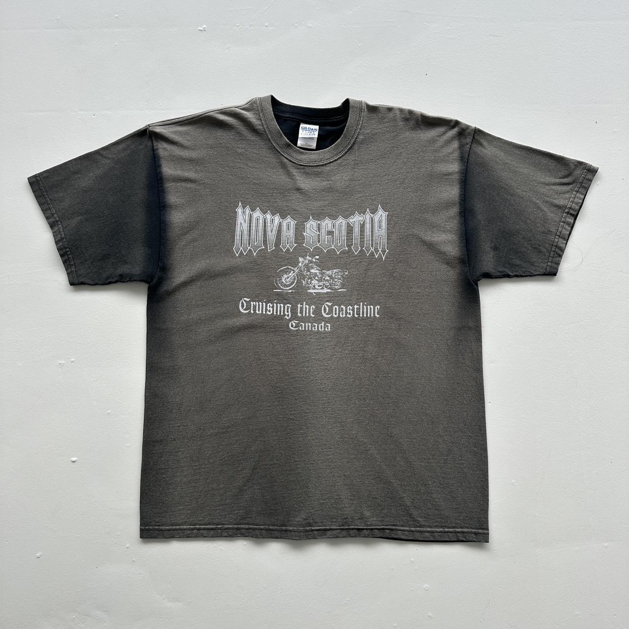 Black Faded Nova Scotia Biker Vintage 00's Graphic T-shirt - Large